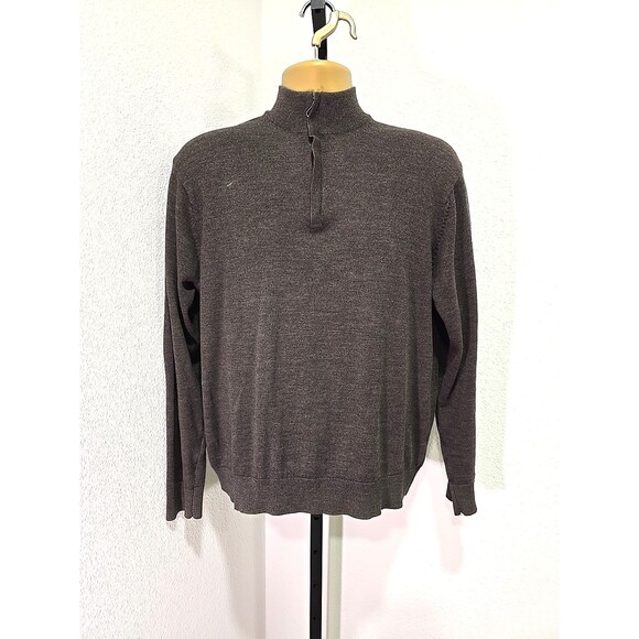 Brown 1/4 Zip Extra Fine Merino Wool Long Sleeve Base Layer Raffi Sweater Mens M - Picture 1 of 8